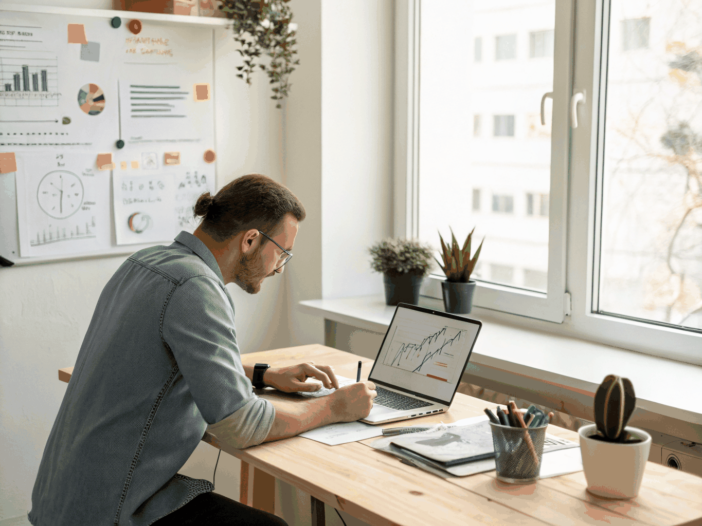 Business owner managing finances remotely