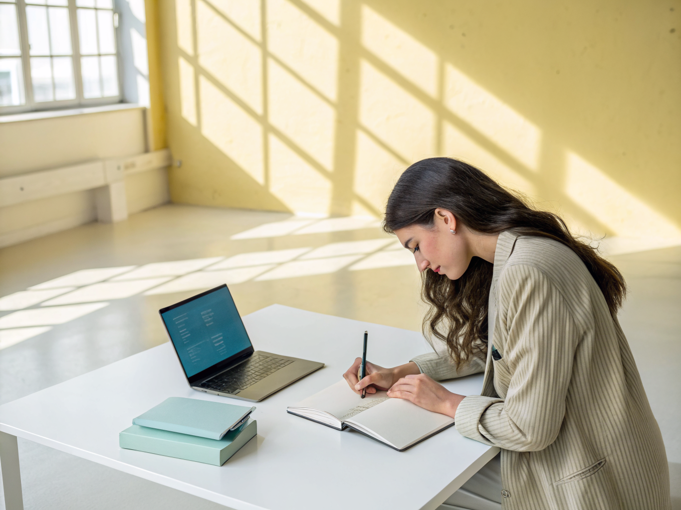 Professional woman working at a modern desk