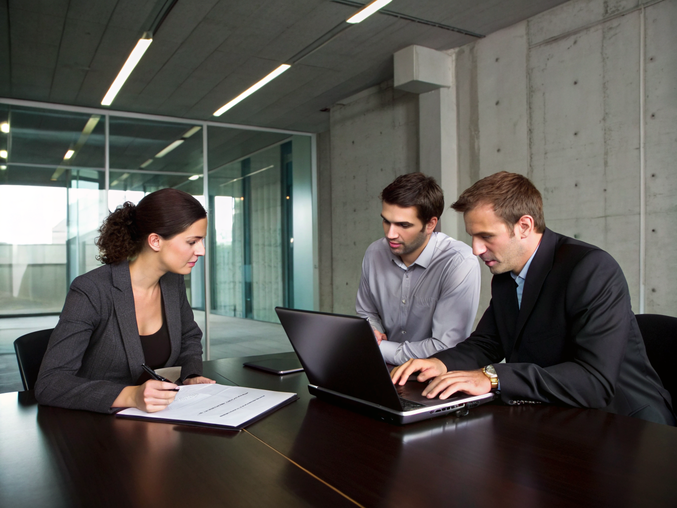 Professional business experts collaborating in a modern office environment